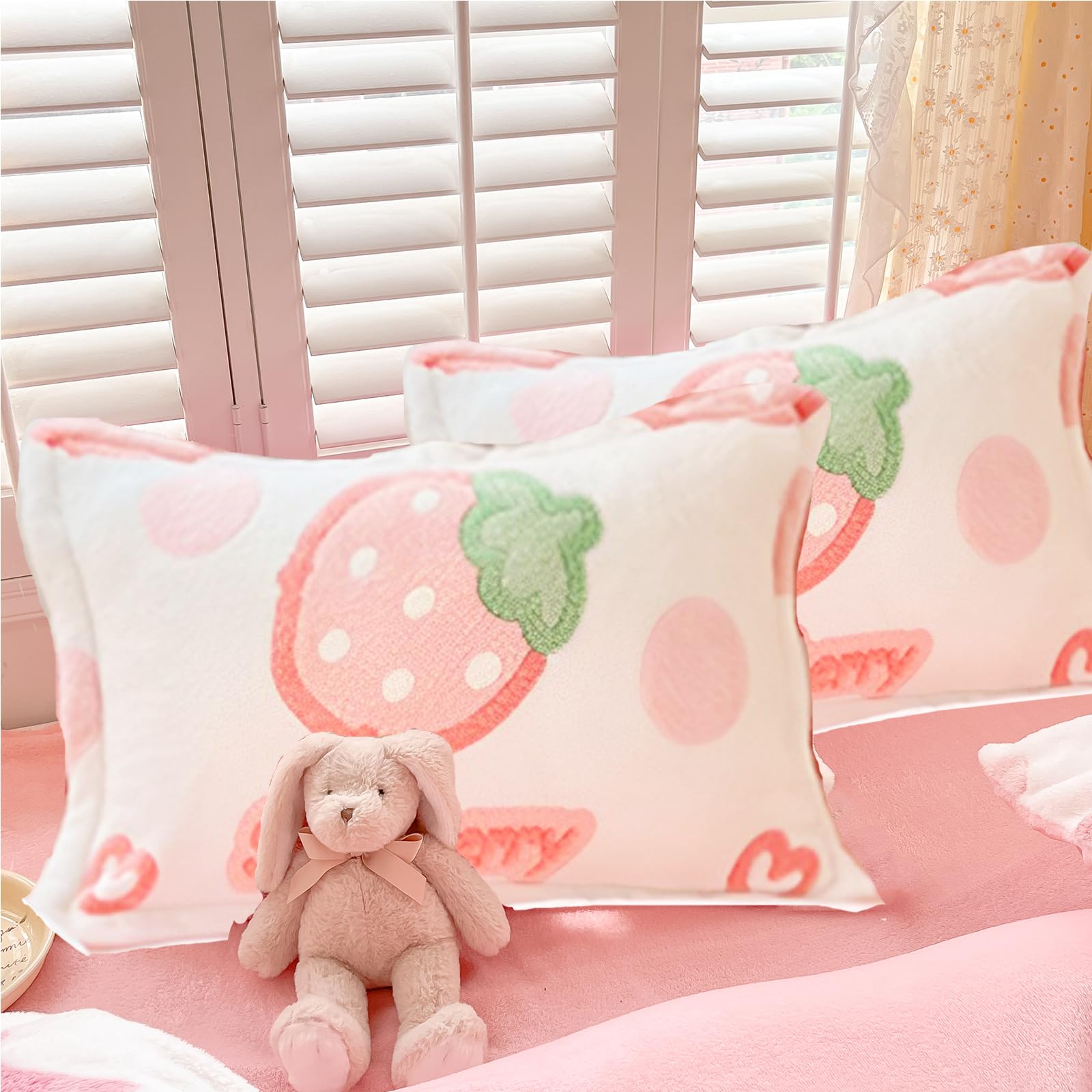 Morromorn Decorative Pillows Covers Pink Kawaii, 2 Packs Plush Pillow Cases Standard Size, Soft Throw Pillowcase Cushion Shams W